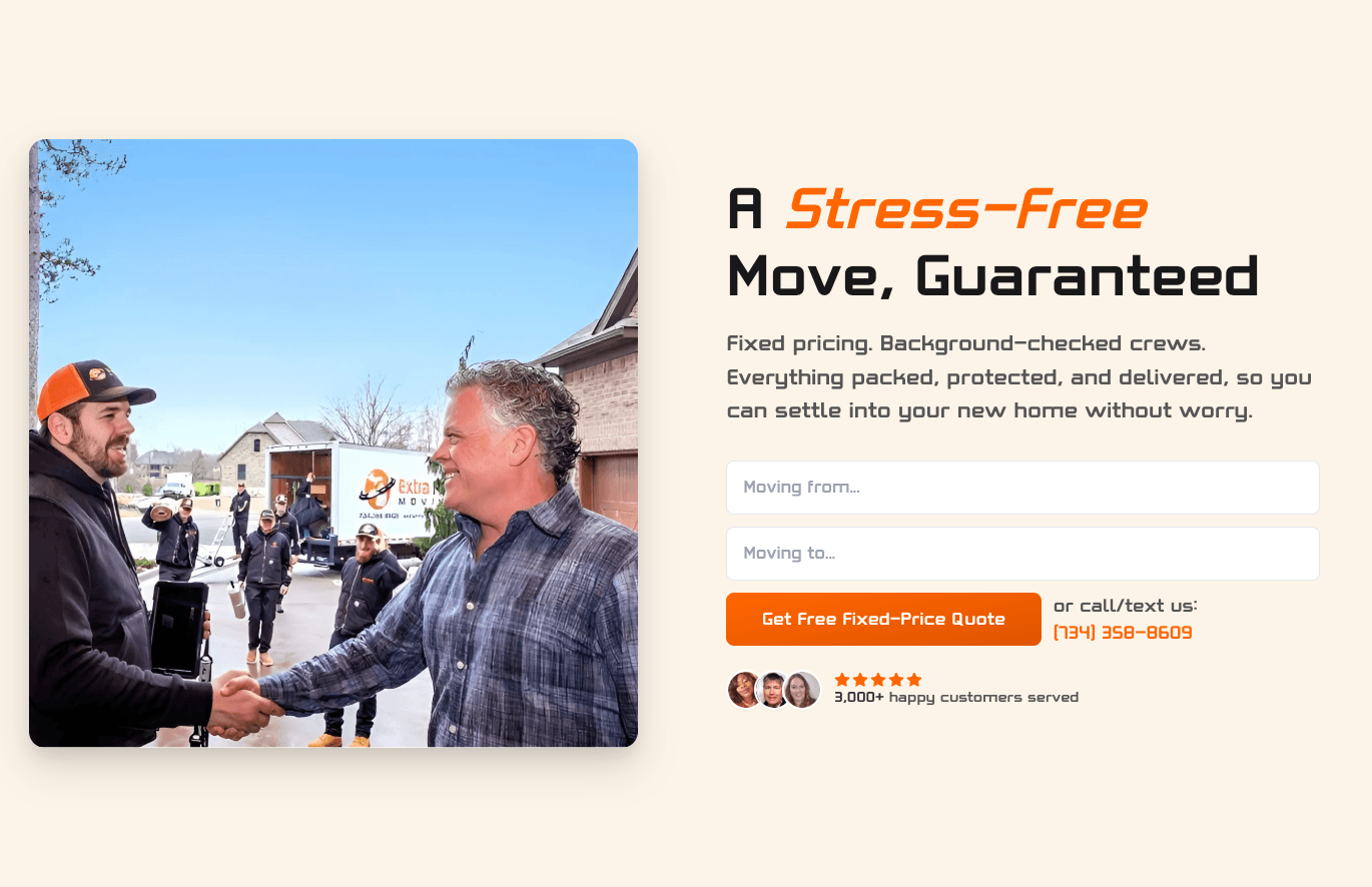 Extra Mile Moving website development project - Moving Company in Brighton, MI